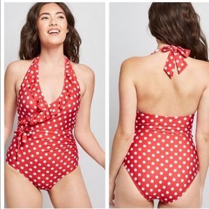 Modcloth red polka dot swimsuit small